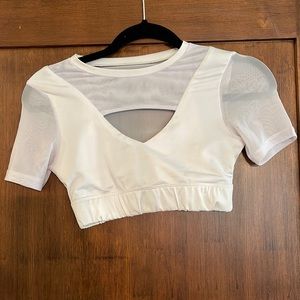 NWOT white mesh and cut out crop